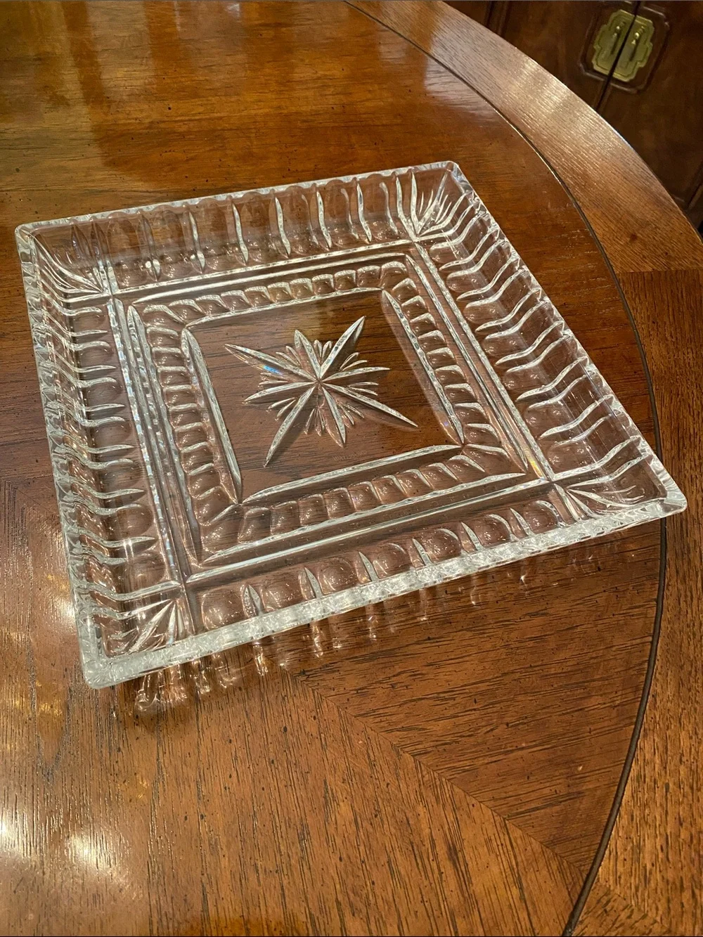 Waterford Clear Glass Square Serving Platter with Star Motif
